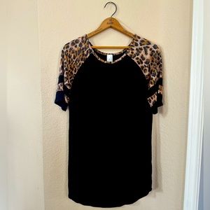 Black with Leopard Print Plus Hi-Low light Sweater 1x - 3x